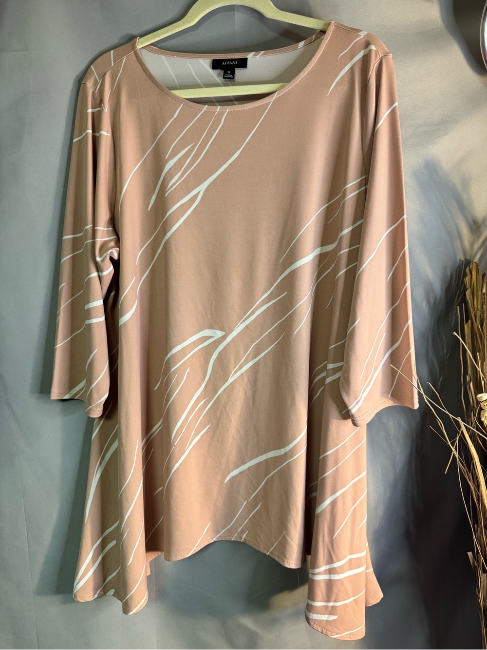 Alfani Blush Pink Swing Tunic with White Wave Print